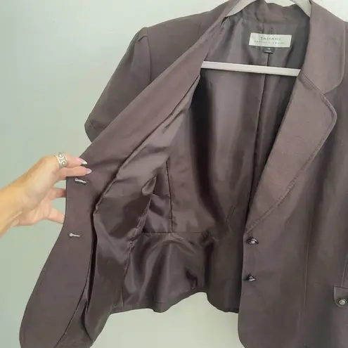 Tahari Linen Blazer PLUS Size 18 Brown Short Sleeve Notched Lapel Two Button