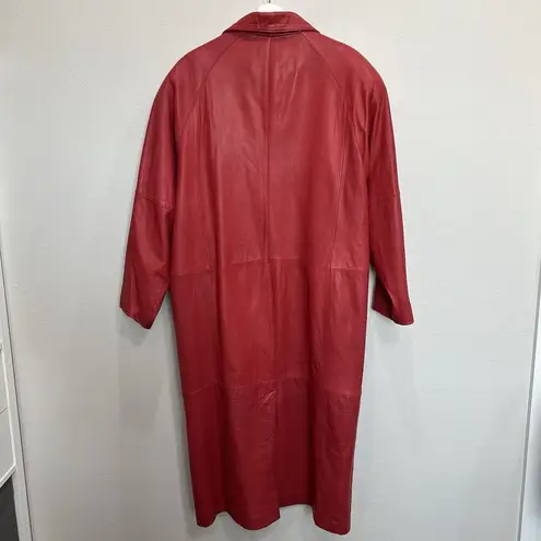 Vintage Large Leather Trench Coat Red Buttery Soft Supple G