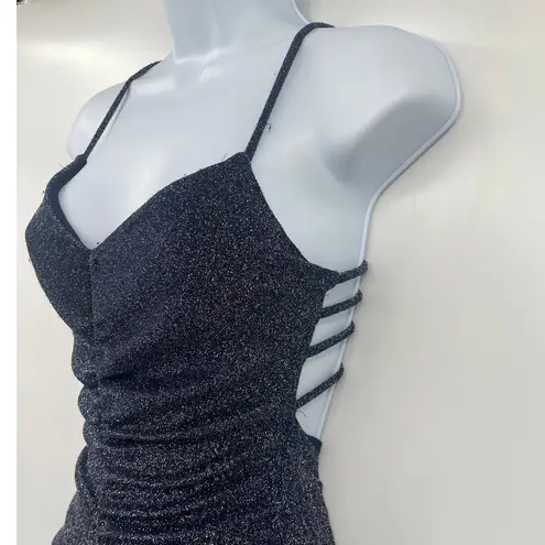 Midnight Doll Bodycon Party Dress Sz 0 Y2K Glam New Years Shimmer Strappy Club