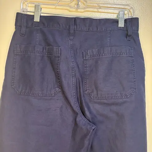 J Crew Factory Navy Wide Leg Button Front Pant Slub Cotton Cropped Trouser SZ 27 Blue