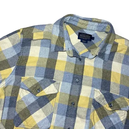 Pendleton Plaid Elbow Patch 100% Cotton Shirt Fall Winter Layering