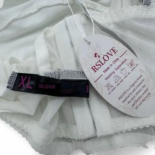 NEW White 4 Piece Lingerie Set White Silver Metallic size Extra Large