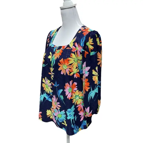 Greige Eyelet Summer Fun 3/4 Sleeve Pullover Top Size M Blue Size M