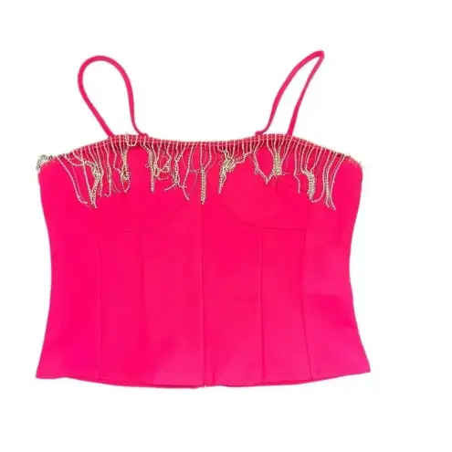 NWT Sincerely Jules Pink Corset Tank Top with Dangle Rhinestones‎ Size Medium