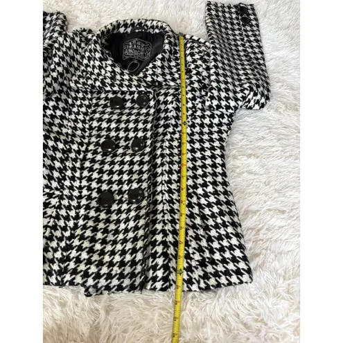 Last Kiss Women's Black White Houndstooth Double Breasted Pea Coat Jacket L