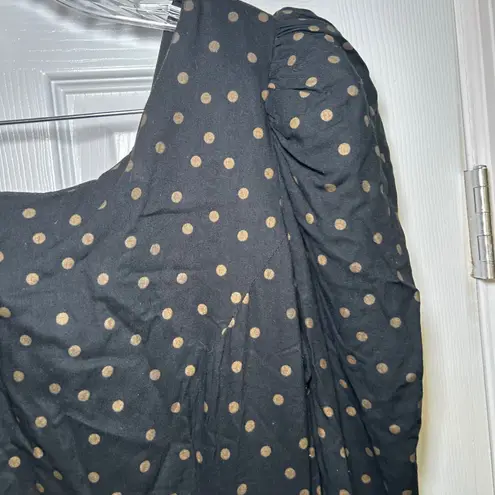 Vintage Leslie Lucks Polka Dot Dress Tiered Midi Puff Long Sleeve Party Classic Black Size L