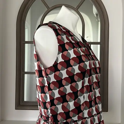 MARNI Geometric Print Tiered Dress w/Pockets & Leather Trim, Size 40 EXCELLENT!