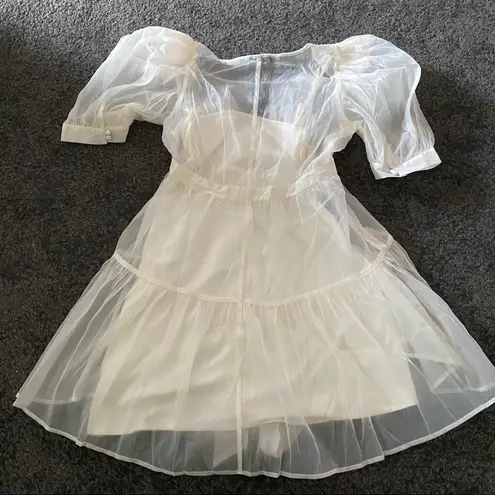 We Wore What Danielle Bernstein Puff Sleeve sheer dress