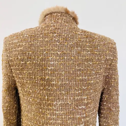 St. John couture genuine fur trim gold knit cardigan/ jacket EUC