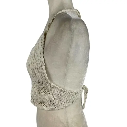 Retro Crochet Halter Bralette Crop Top Knit Bustier Cami Summer Blouse S/M White Size undefined