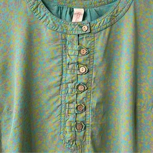 Gramicci Womens Rayon Micro Floral Button Popover Top Blouse Size S Multicolor Green