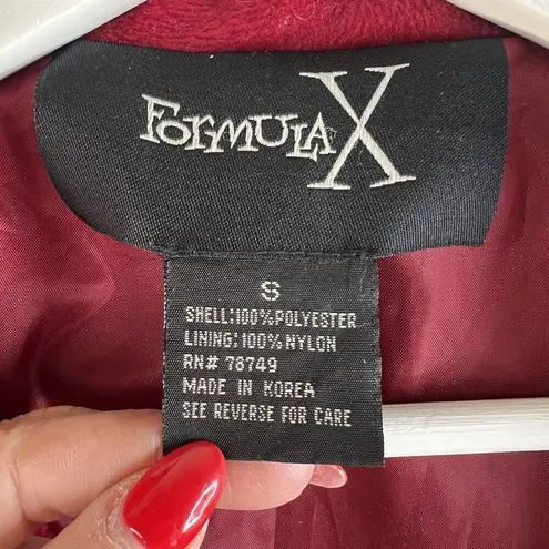 Formula X Small S Pea Coat Vintage Velour Fleece Lined 3 Button Jacket Pockets Red