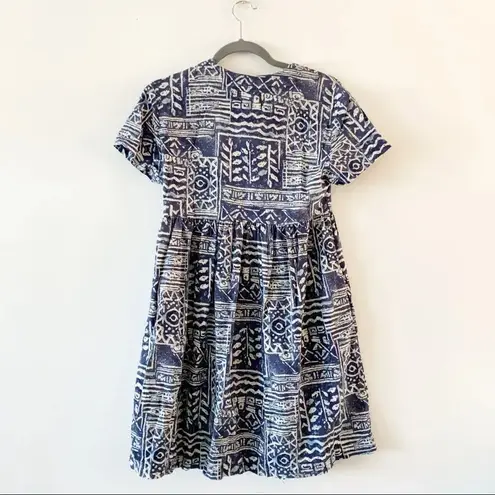 Hilo Hattie Batik Print Baby Doll Dress Hawaii XS Surfer West Coast Skater Dress Blue