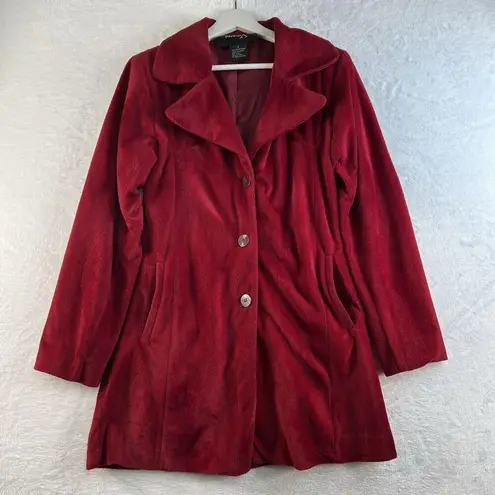 Formula X Small S Pea Coat Vintage Velour Fleece Lined 3 Button Jacket Pockets Red