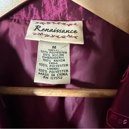 Vintage Renaissance Jacket M Fuchsia Satin Floral Embroidered Sequin Blazer Pink Size M