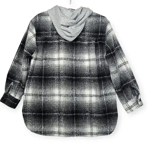 Allie Rose | Plaid Hooded Shirt Jacket | Women's | Small | Black / Gray| Button
