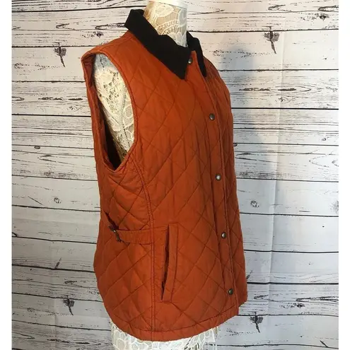 L.L.Bean  Quilted Orange Fall Vest With brown corduroy collar size XL