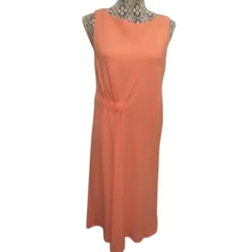 Lafayette 148 Asymmetric Crepe Dress GORGEOUS COLOR Coral Reef Sleeveless Size S