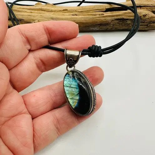 Labradorite Sterling Silver Pendant Necklace Blue