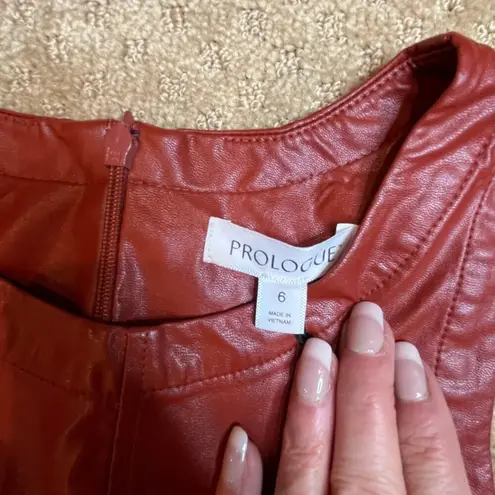 Prologue Midi Crew Neck Burnt Brick Red Faux Leather Sleeveless Dress SZ 6 NWT