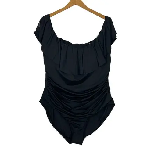 La Blanca $130 Island Goddess Off Shoulder Ruffle One Piece - Black 22W