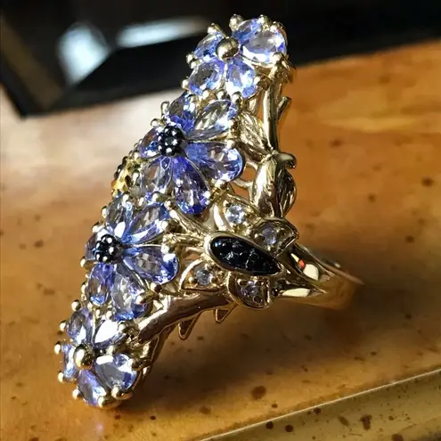 Natural Tanzanite Sterling Silver 18k Yellow Gold Vermeil Ring Size 8