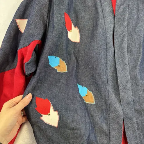 Handmade Vtg L Large Sweatshirt Jean Jacket Southwest Embroidered Denim Native