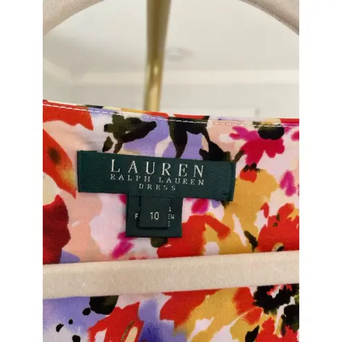 Lauren Ralph Lauren Midi Dress Floral Spring Bodycon Bold Vibrant Summer V Neck Red Size 10