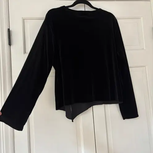 Soft Surroundings VTG Black Velvet Blouse Asymmetrical Hem Rosette Plus Size 1X