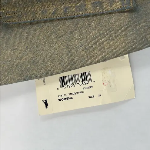 Calvin Klein 100% Cotton Gold Metallic Coated Denim Cropped Straight Leg Jean Blue Size 10