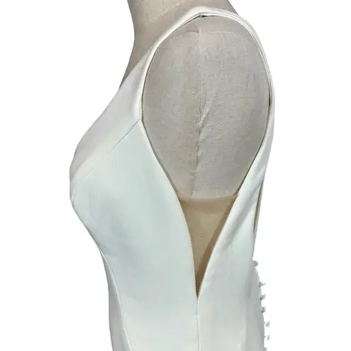 Essense of Australia D2473 Plunging Illusion Tulle Mermaid Train Wedding Dress White Size 10