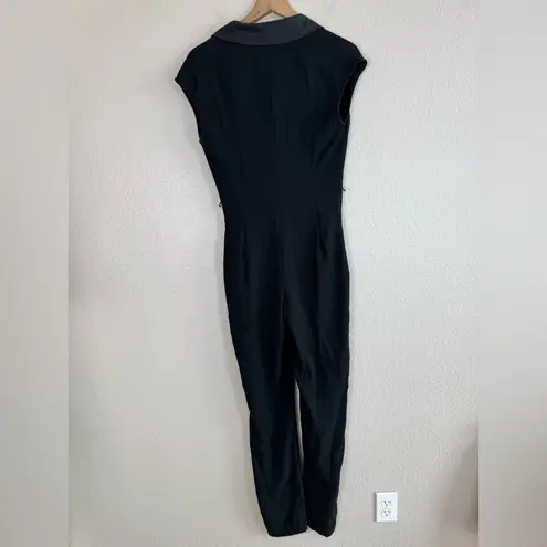 Halston Heritage Satin Trimmed Black Tuxedo Jumpsuit size 4 $495