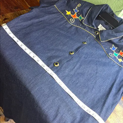 Vintage Western Country Cowgirl 80s Y2K Denim Shirt Jean Dress Gold Denim Retro Size XL