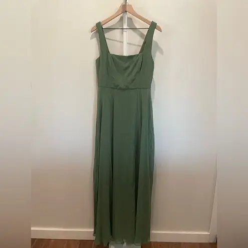 Thread Square Neck Chiffon Maxi‎ Dress With Circle Skirt Size 10 Green