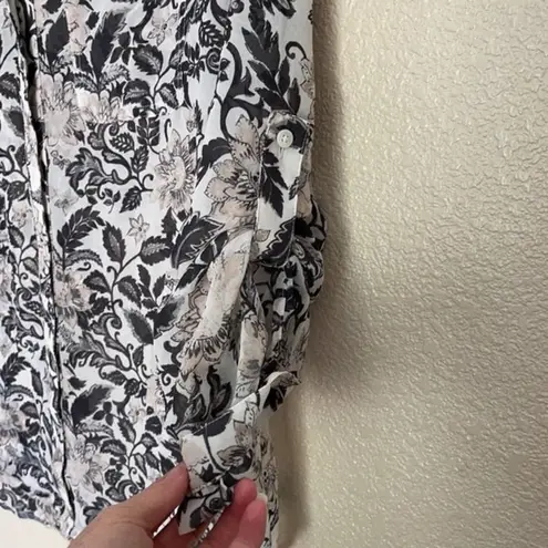 The Loft Pink and Black Floral Print tie up Sleeve Top/Blouse Medium