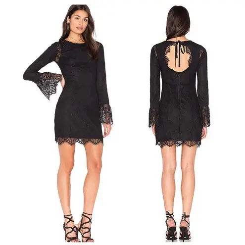 Majorelle  Black Lulu Lace Bell Sleeve Open Back Bodycon Mini Dress Size XS