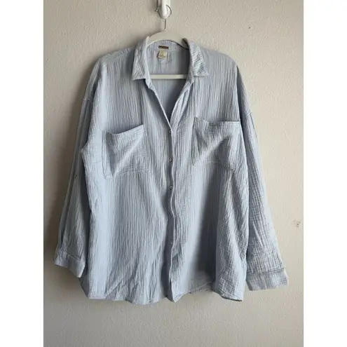 Magaschoni Magashoni Women’s Organic Cotton Button Up Top Size Large Baby Blue Minimalist