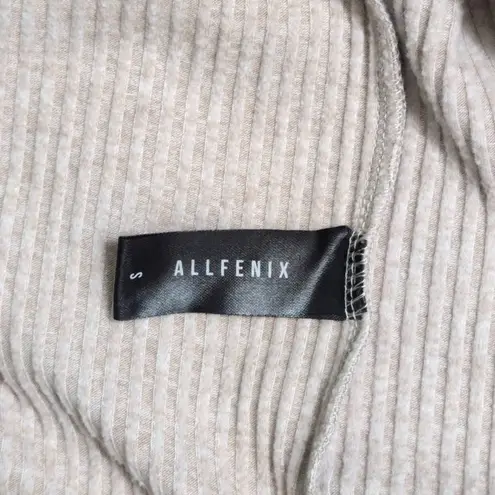 ALL FENIX Oatmeal Beige Ribbed Knit Crew Neck Drawstring Athleisure Crop Top S Tan