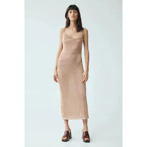 Third Form Heavy Metal Knit Slip Dress in Rose Gold 2 Womens Midi Semi Sheer Pink - Image 14