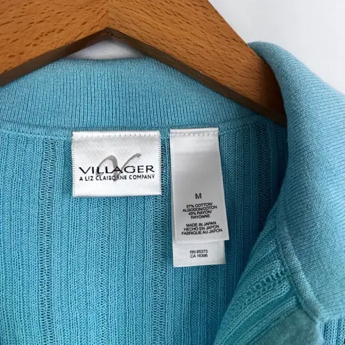 Village Liz Claiborne Blue Knit Fitted Collared Twee Lightweight Sweater Sz MD Size M