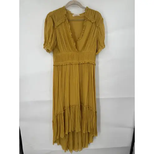 Ulla Johnson Sonja Midi Dress Women 6 Yellow 100% Silk Peasant Prairie Milk Maid