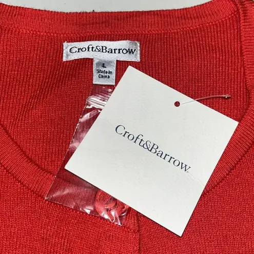 Croft & Barrow  NWT Size L Red Cotton Blend Button Down Sweater Cardigan