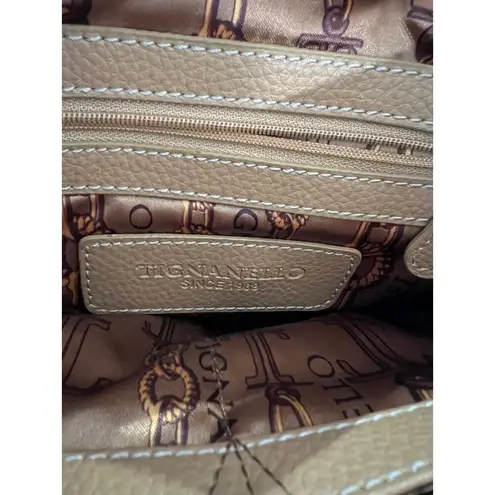 Tignanello Tan Leather & Silver Crossbody Shoulder Purse Convertible Bag 9 x 9"