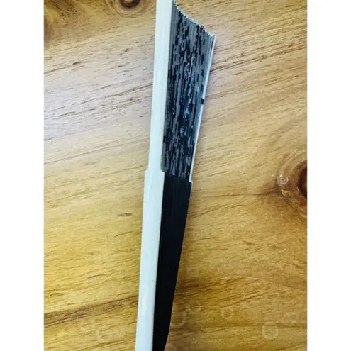 Vintage Folding Hand Fan Black Beautiful Hand Painted Flowers Delicate Fabric