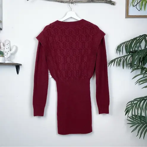 Lost + Wander Sydney Burgundy Wine Mini Knit Sweater Dress One Size NWT