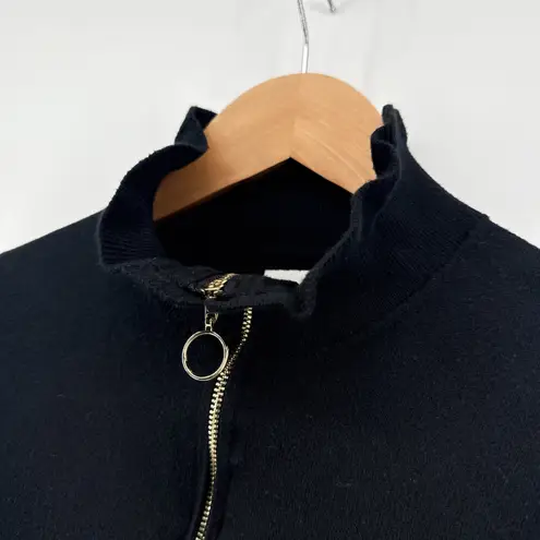 Nic+Zoe Easy Charm Black Mock Neck Puff Sleeve Quarter Zip Sweater Womens Medium