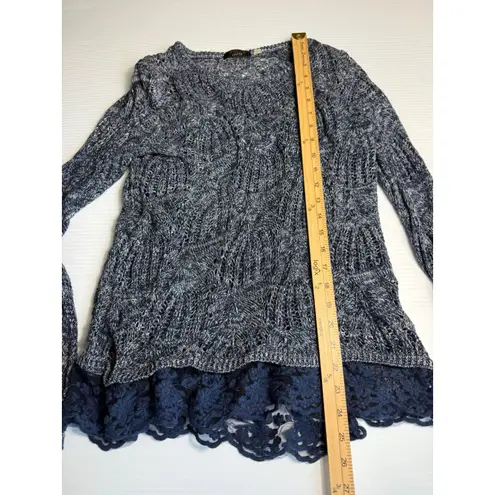 Fly London FYLO London Blue Knit Sweater with Lace Trim Long Sleeve Pullover Top - Image 3
