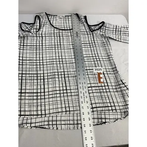 Womans Spense XL White Black Geometric Long Peekaboo Sleeves Flowy Blouse