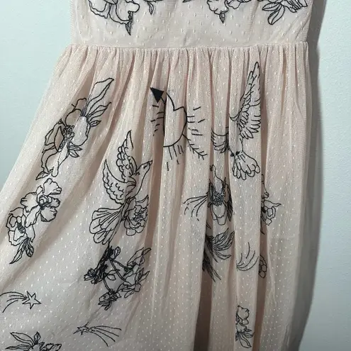 EXPRESS  Floral Tattoo Nude Tulle Midi Dress Size 2