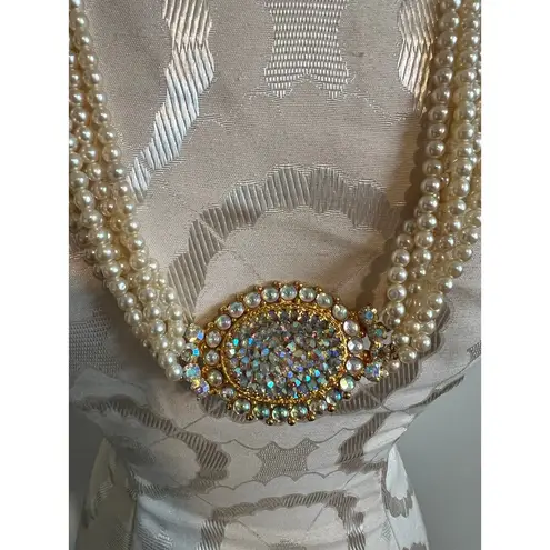 Faux Pearl and Studded Faux Diamond Costume Jewelry Necklace White